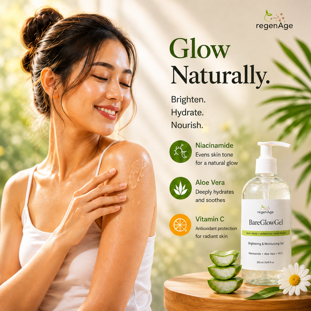 BareGlowGel Brightening & Moisturizing Gel (250ml) for face, body, underarms, and inner-thighs