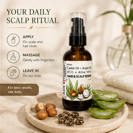 Ash Kitchen Handmade Castor Oil + Argan Oil + VCO + Aloe Vera Hair and Scalp Serum