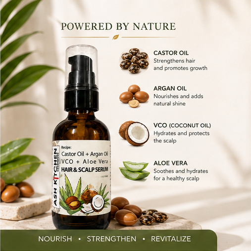 Ash Kitchen Handmade Castor Oil + Argan Oil + VCO + Aloe Vera Hair and Scalp Serum