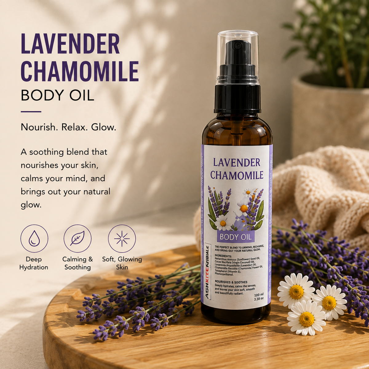 Ash Kitchen Handmade Lavender-Chamomile Body Oil (Sunflower Oil + VCO) CALM+SLEEP