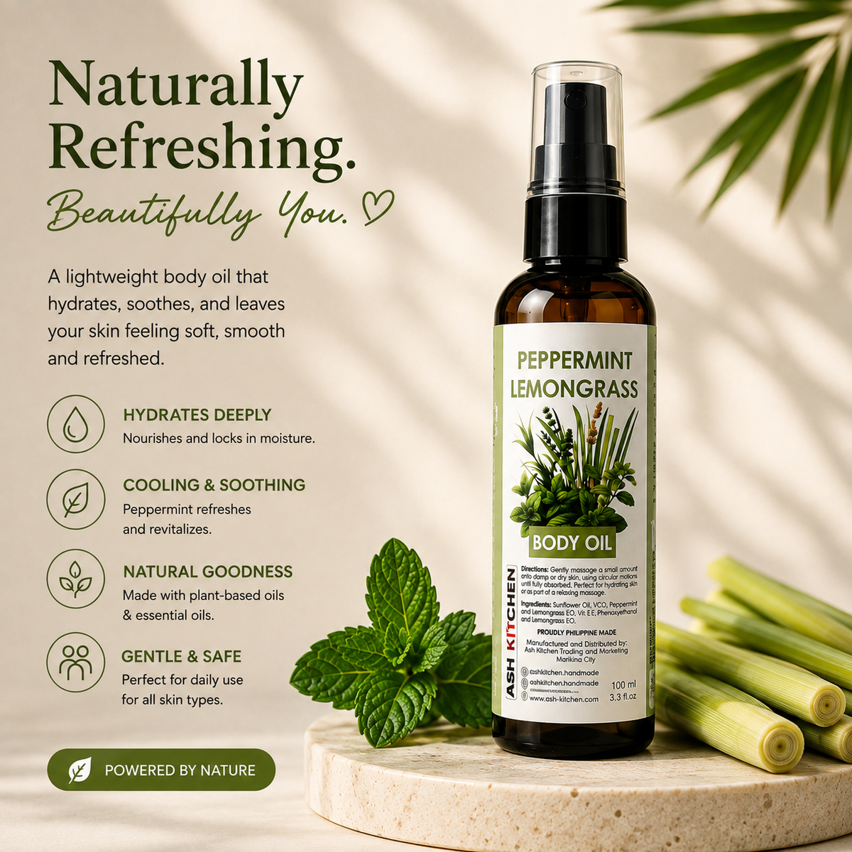 Ash Kitchen Handmade Peppermint Lemongrass Body Oil