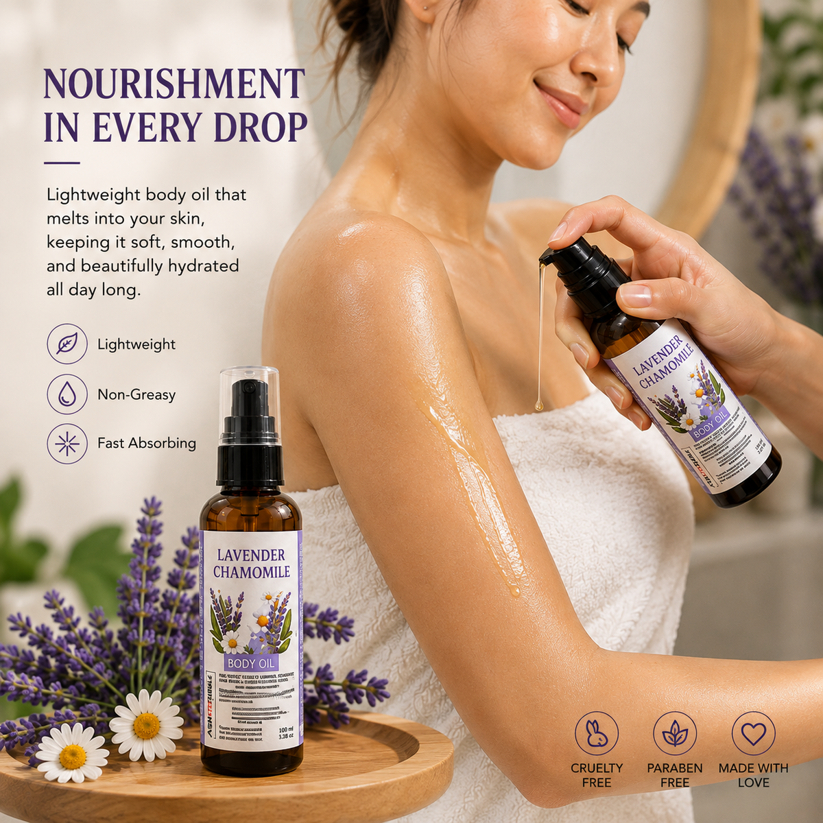 Ash Kitchen Handmade Lavender-Chamomile Body Oil (Sunflower Oil + VCO) CALM+SLEEP