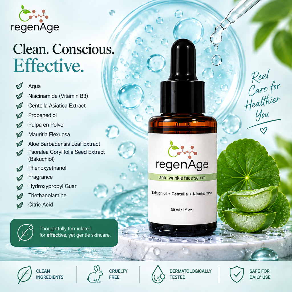 regenAge ANTI-WRINKLE SERUM BAKUCHIOL+NIACIANAMIDE+CENTELLA ASIATICA