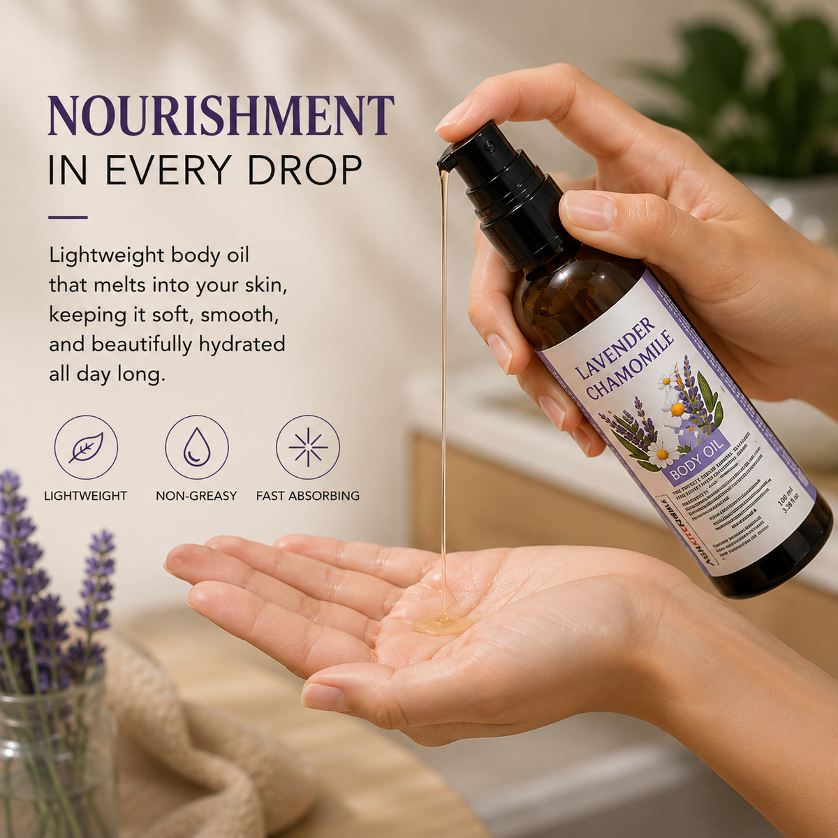 Ash Kitchen Handmade Lavender-Chamomile Body Oil (Sunflower Oil + VCO) CALM+SLEEP