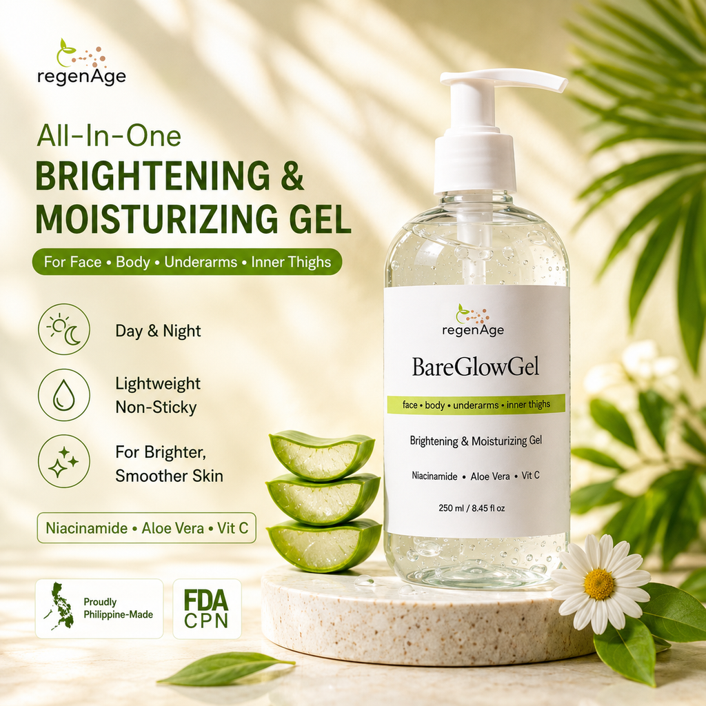 BareGlowGel Brightening & Moisturizing Gel (250ml) for face, body, underarms, and inner-thighs
